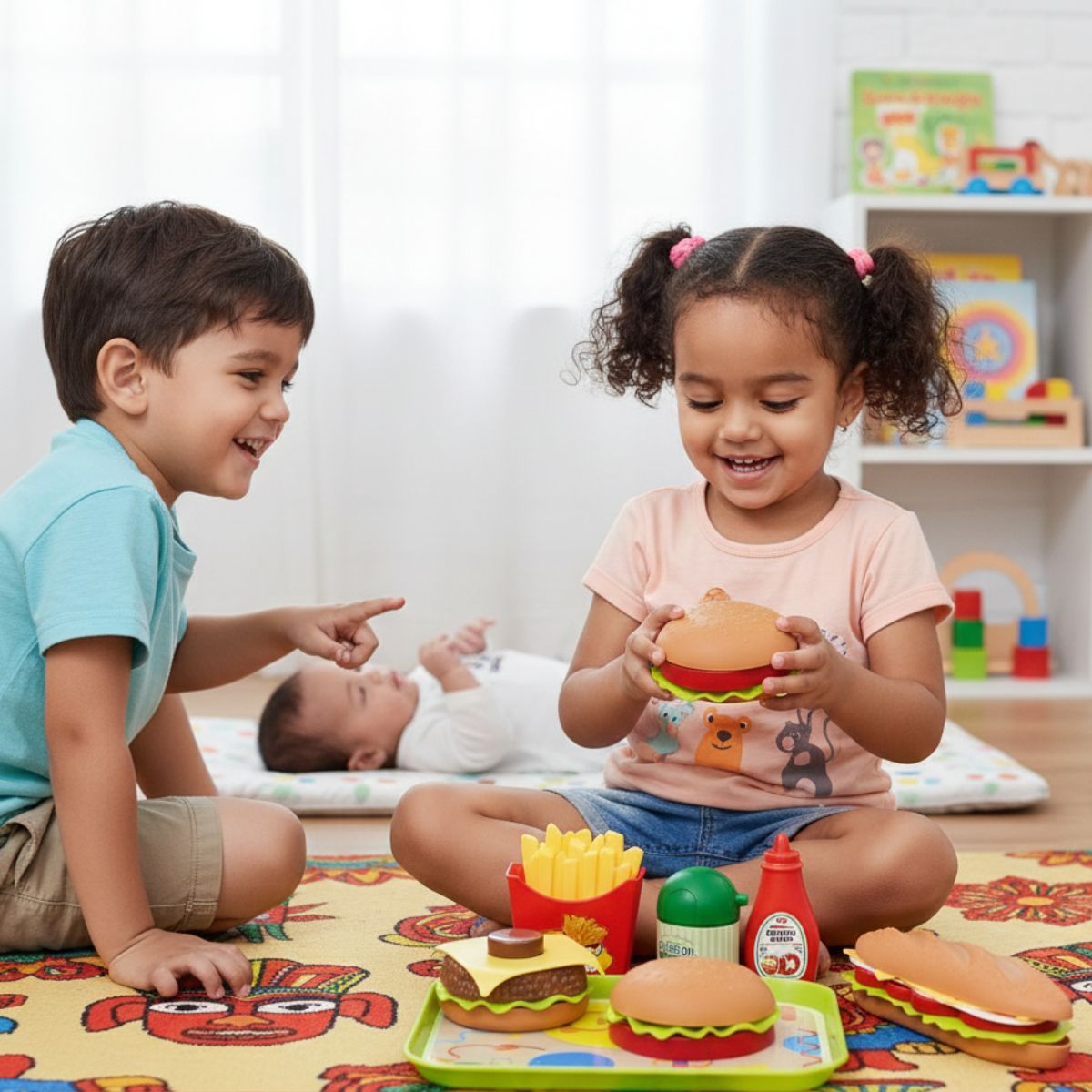 Kids Kitchen Food Toys Set | French Fries & Hamburgers Pretend Play - Image 2