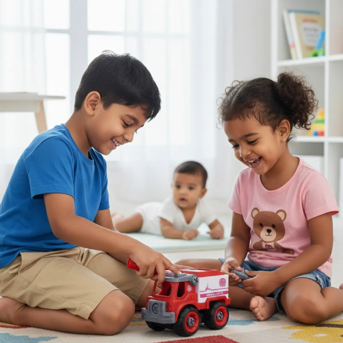 Red Lego-style ambulance truck toy for children ages 2–8 in Sri Lanka