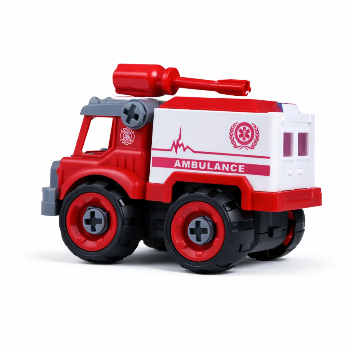 Red Lego-style ambulance truck toy for children ages 2–8 in Sri Lanka