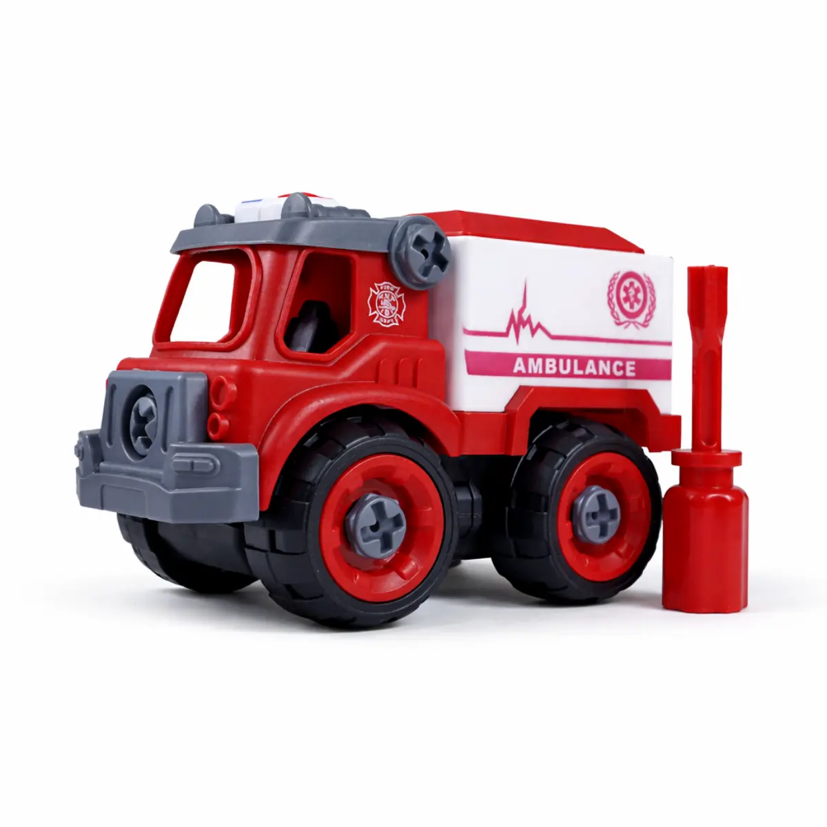 Red Lego-style ambulance truck toy for children ages 2–8 in Sri Lanka