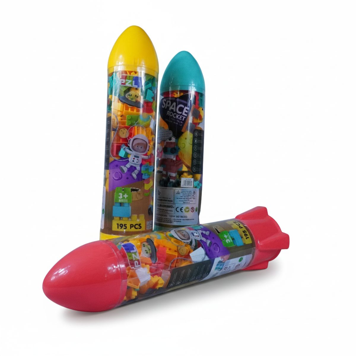 195-Piece Educational Building Blocks Set in Rocket Storage Tube - Image 2